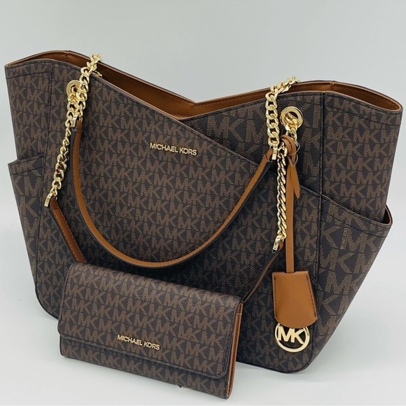 Michael Kors Handbags - Michael Kors Large X Chain Shoulder Tote Bag &
Trifold Wallet